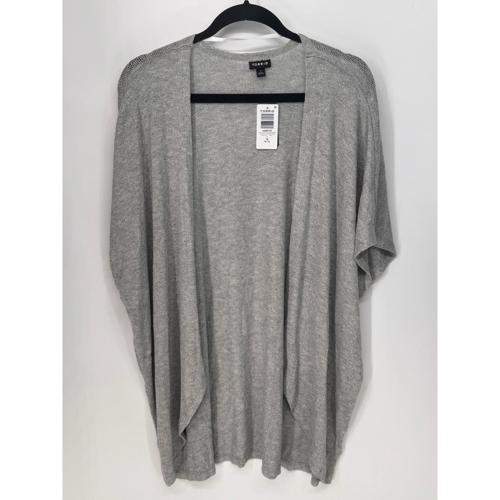Torrid Cardigan Women 1X Grey NWT Slub Hacci Open Front Cocoon Short Sleeve
